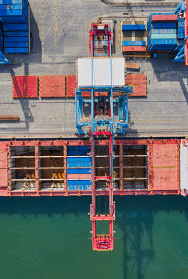 Aerial view of cargo ship at port